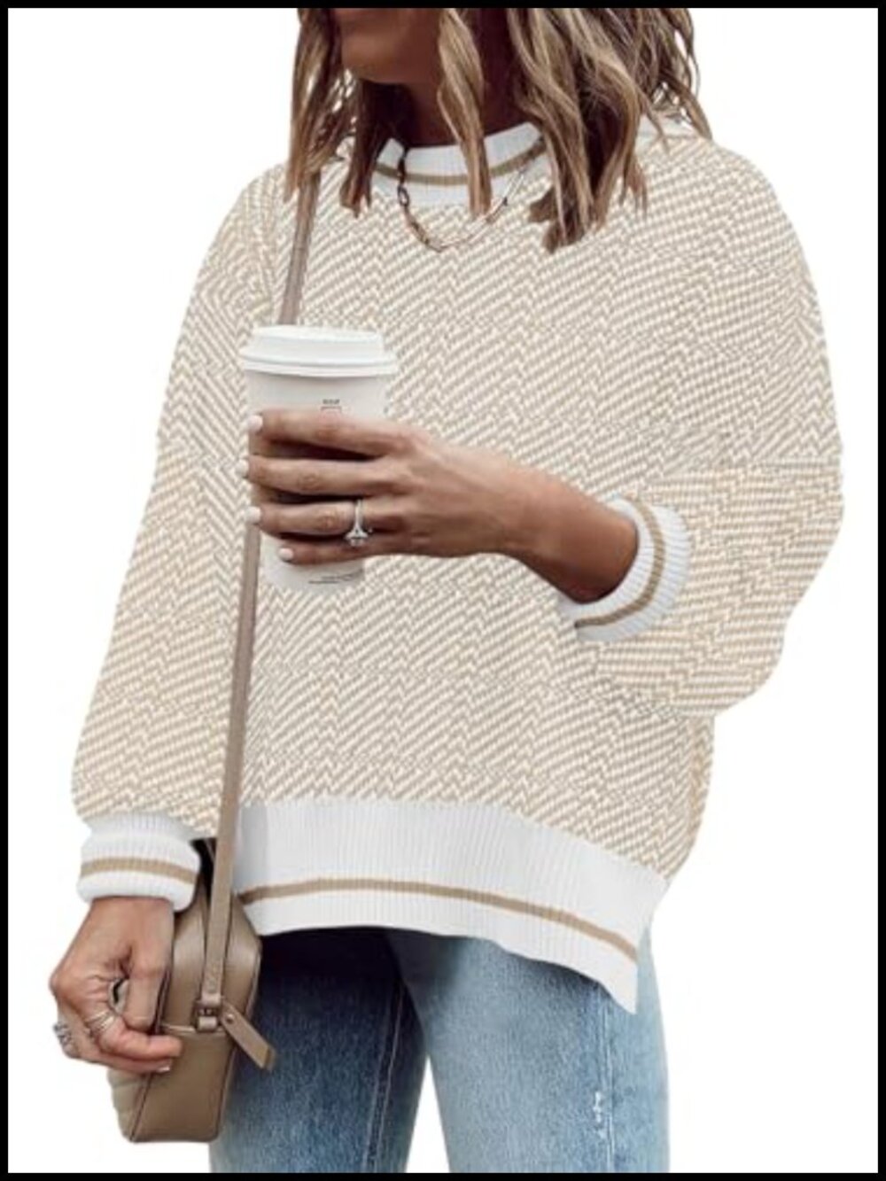 Oversized Batwing Sleeve Sweater Crewneck Knit Top Viscose Blend